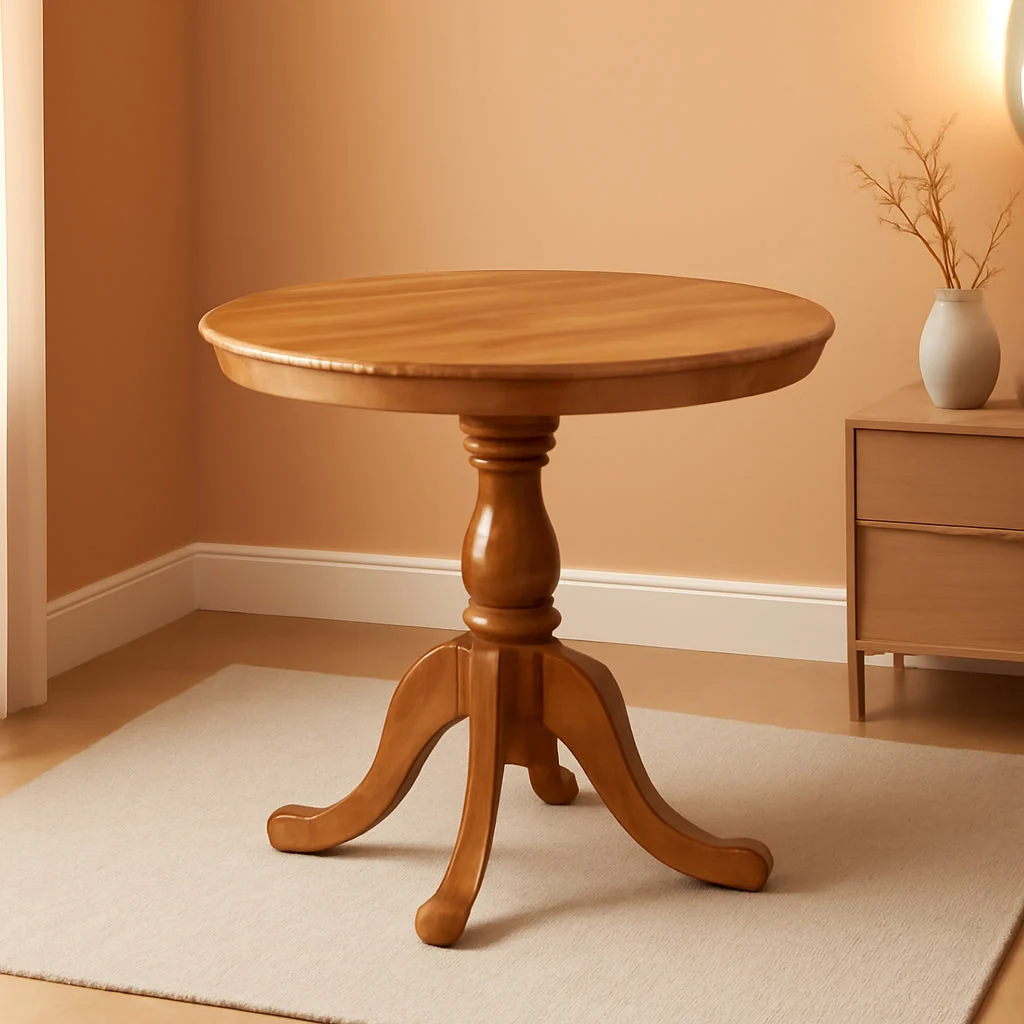 Detailed Round Pedestal Dining Table Thirty Six Inch Natural Finish Polished Organic