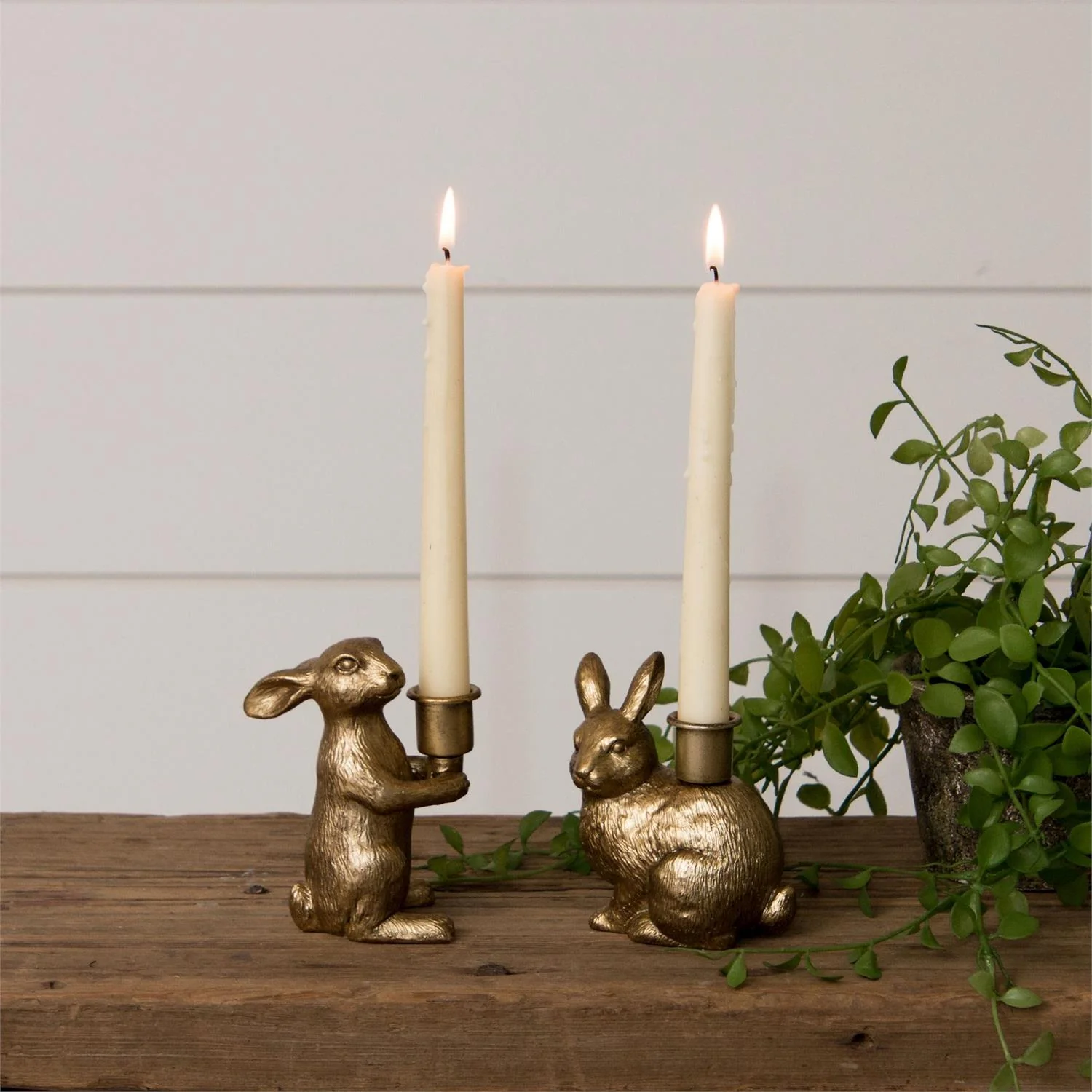 Prestigious Gold Bunny Taper Candle Holders Excellent