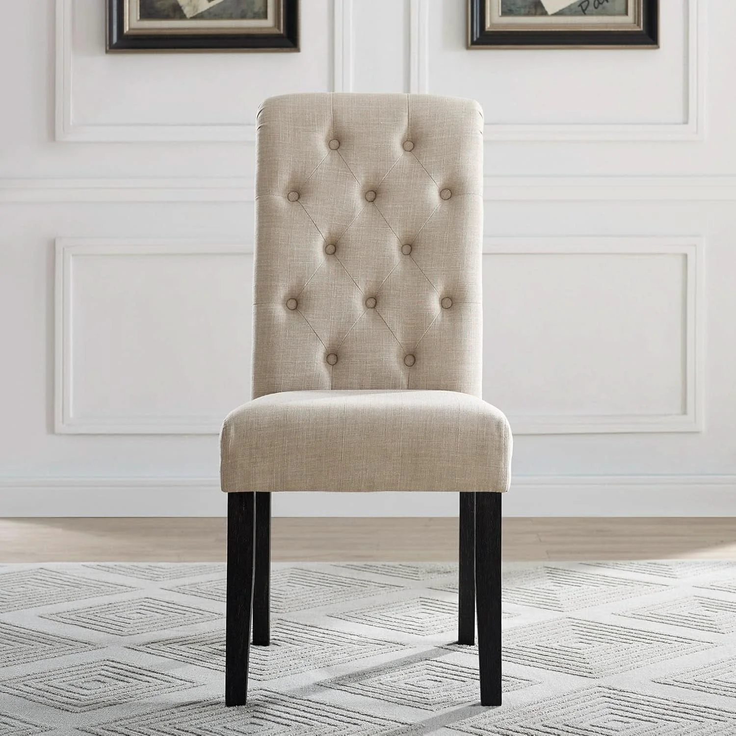 Exclusive Tufted Solid Wood Dining Chairs Tan Set Of 2 Modern Detailed