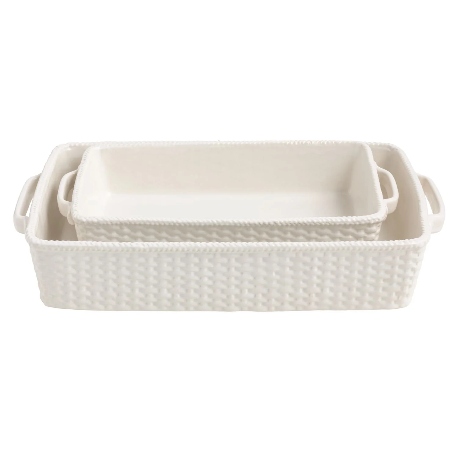 Optimized Woven Stoneware Baker Set Textured White Glazed Baking Dishes Selected