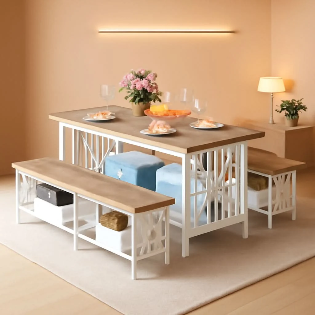 Trendy Sixty Three Inch Washed Grey Industrial Style Storage Dining Table Advanced