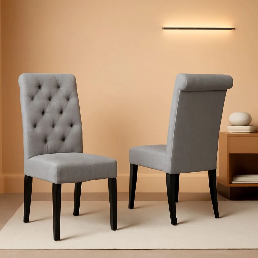 Unique Leviton Gray Solid Wood Tufted Dining Chair Set Of 2 Outstanding