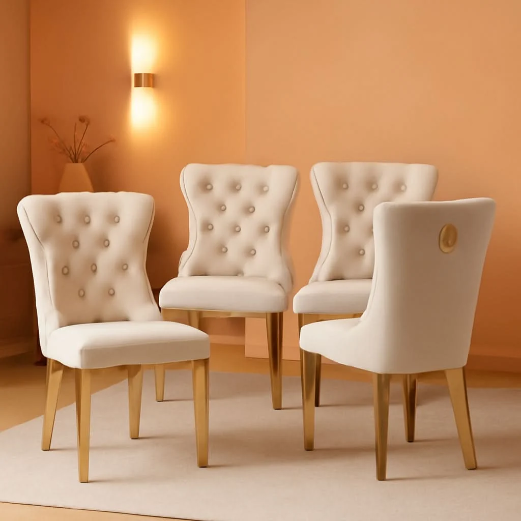 Clean Velvet Dining Chairs Set Of 4 With Gold Plated Legs Advanced