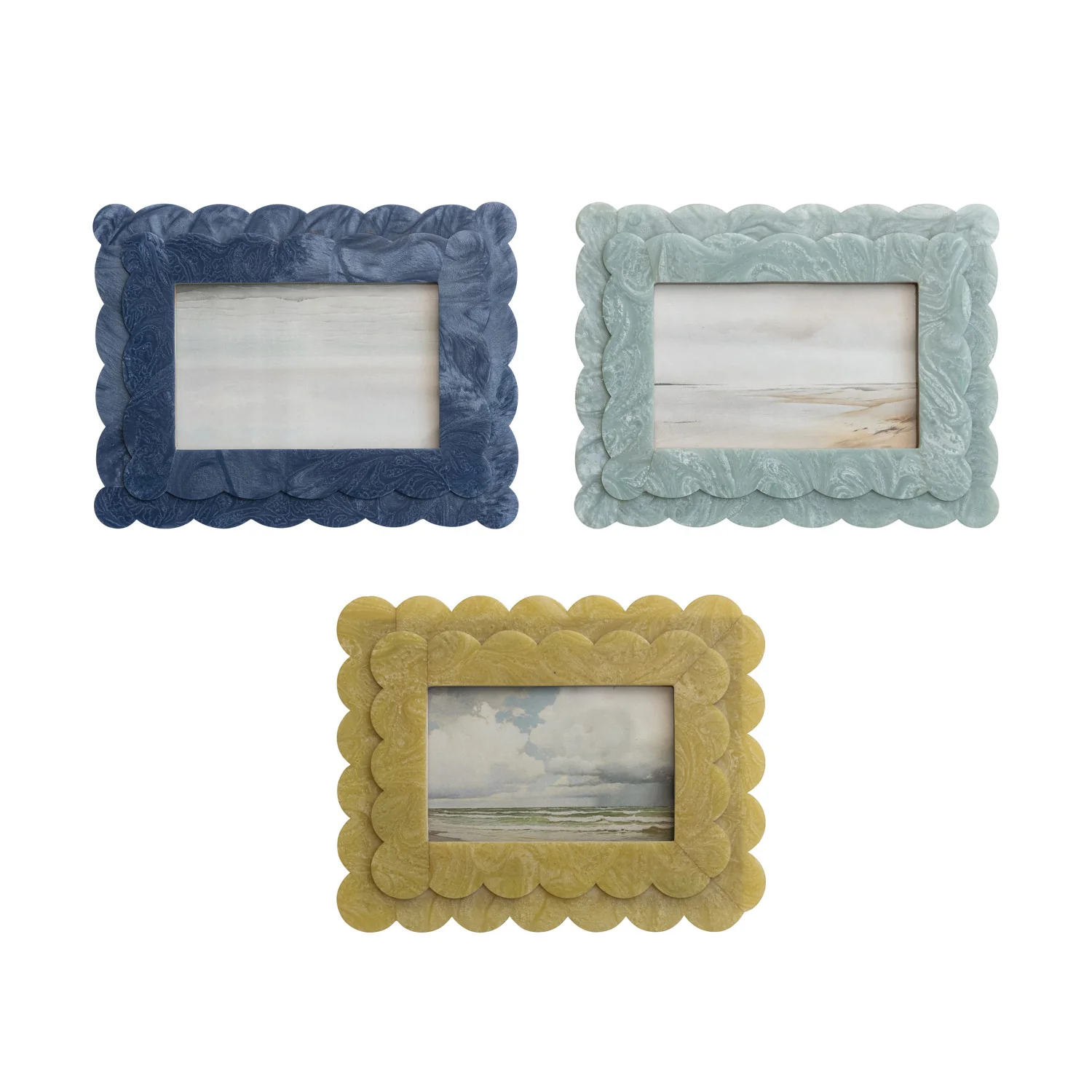 Casual Scalloped Resin Photo Frame 4×6 Double Layer Design Long-Lasting