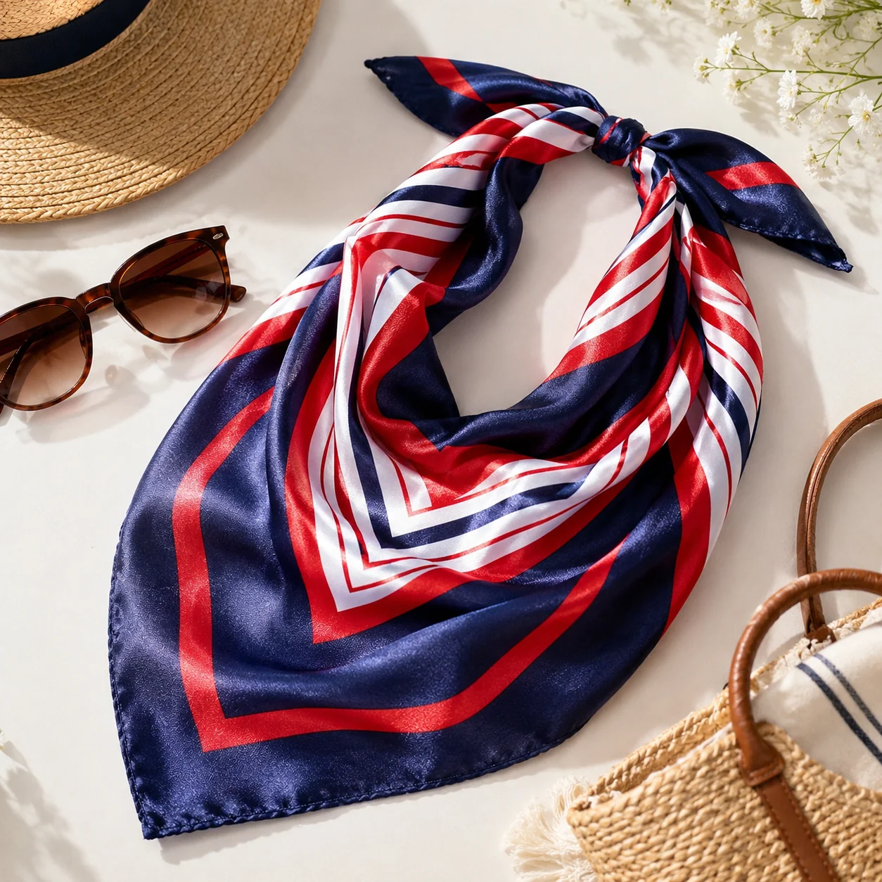 Outstanding Red White Blue Sailor Scarf – Patriotic Neck Hair Bag Scarf Relaxed