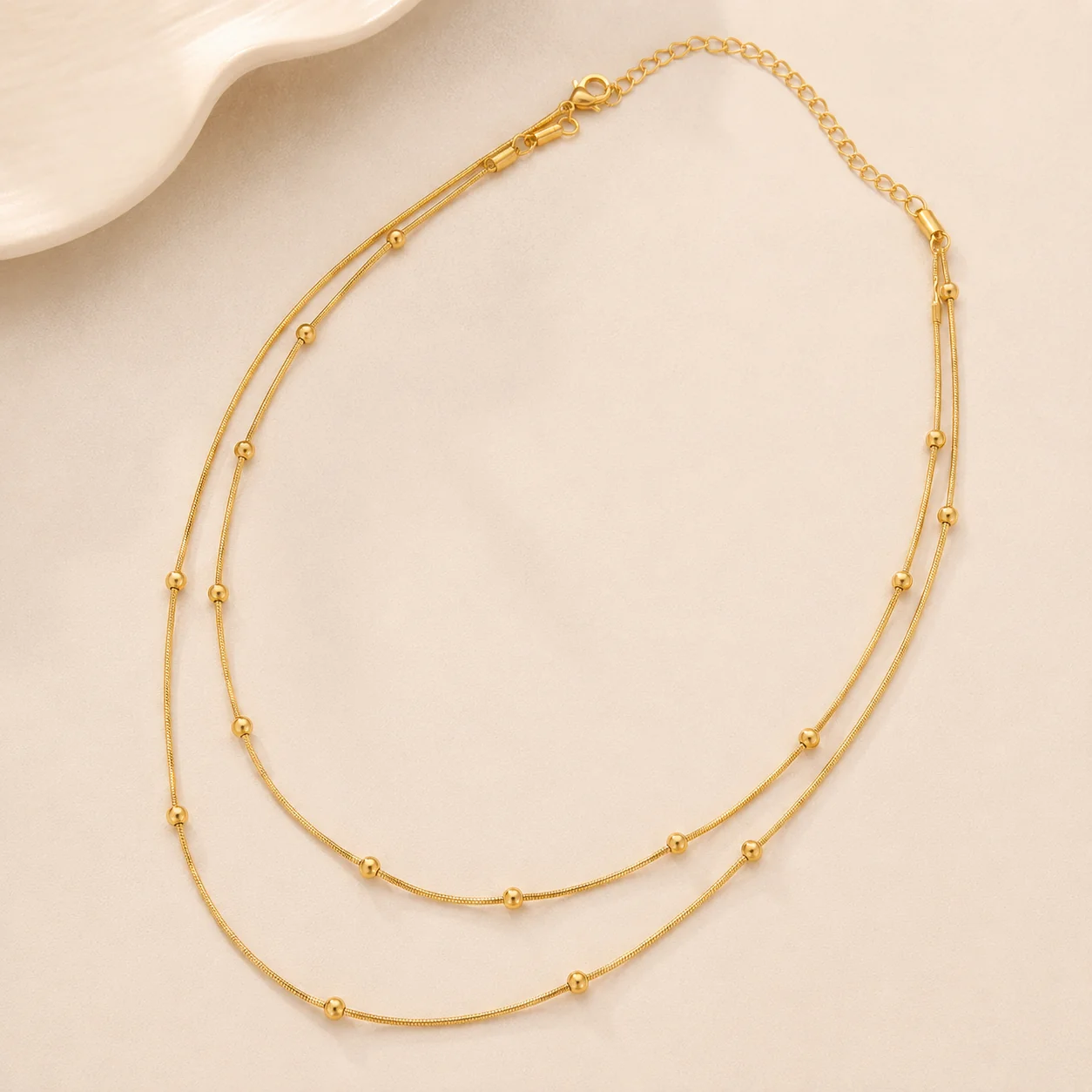 Advanced Gold Stainless Steel 2 Layered Ball Station Necklace Official