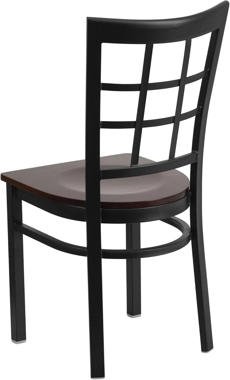 Detailed Black Window Back Metal Dining Chair With Walnut Wood Seat High-Quality