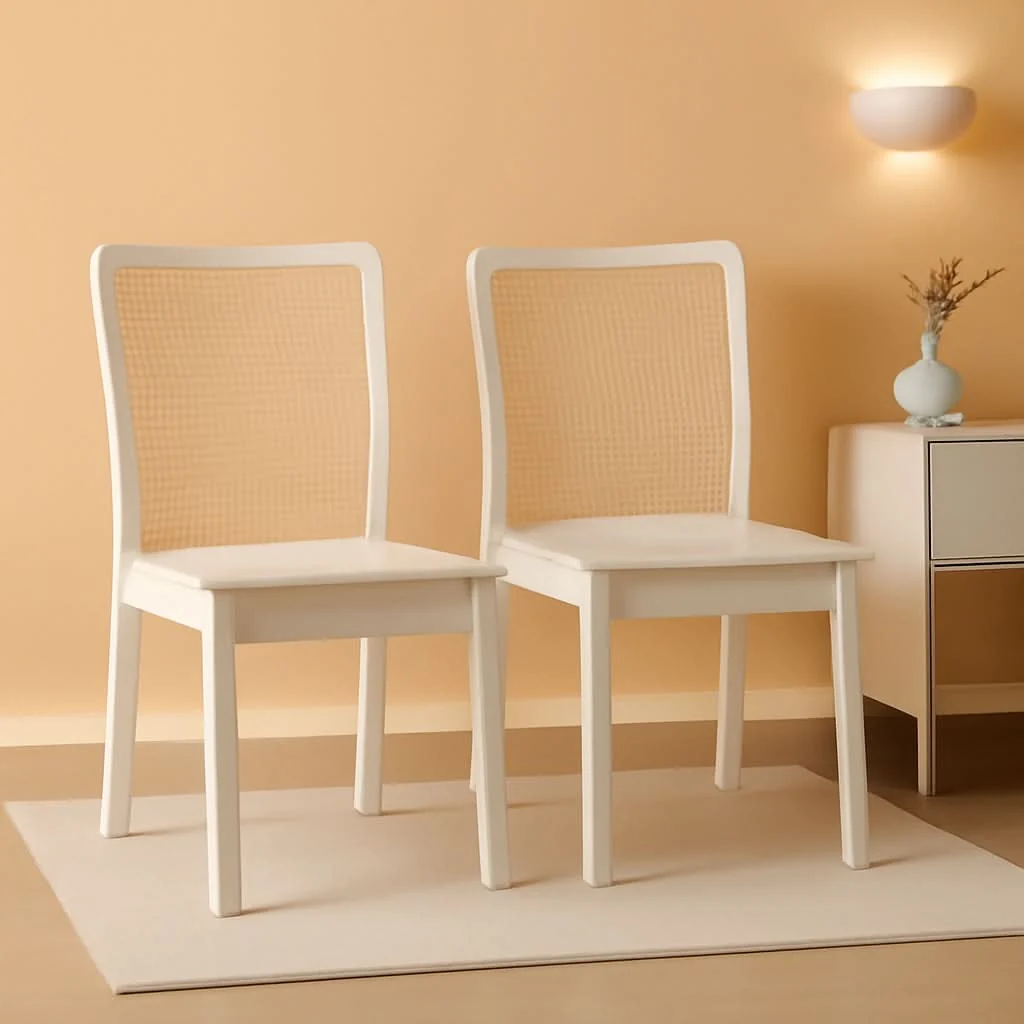 Convenient Coastal White And Natural Rattan Dining Chair Set Of 2 Refined