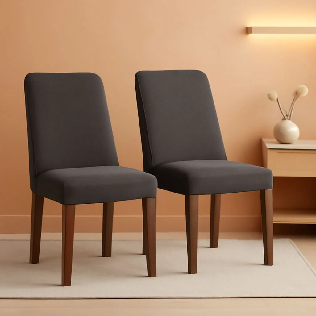 Refined Upholstered Dining Chair Foam Cushion Dark Gray Set Of 2 Solid