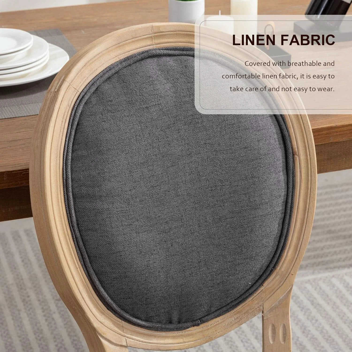 Organic Upholstered Dining Chairs Set Of 6 Grey Fabric Oval Back Original Design
