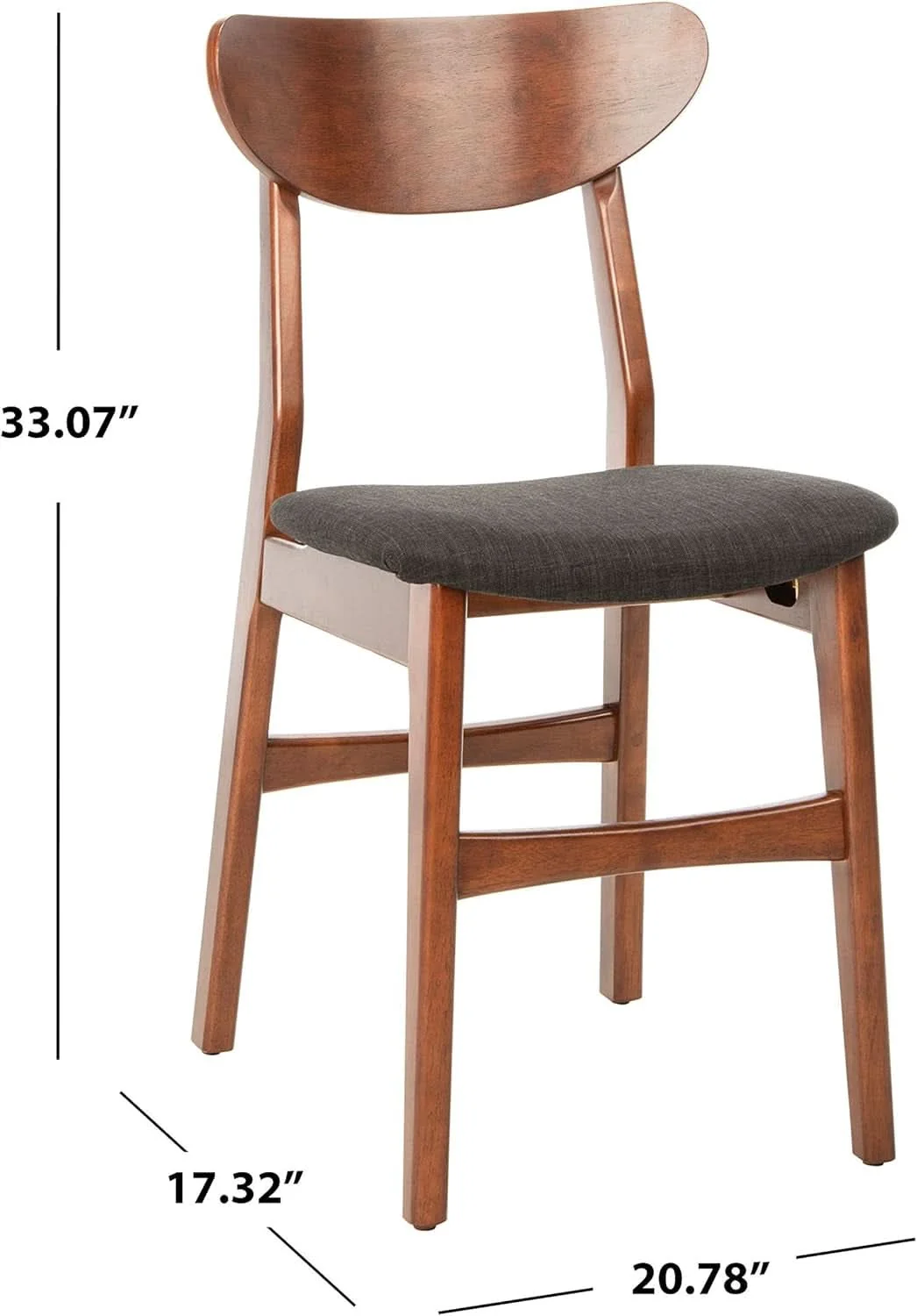 Premium Walnut Finish Dining Chairs With Black Cushions Set Of 2 Solid