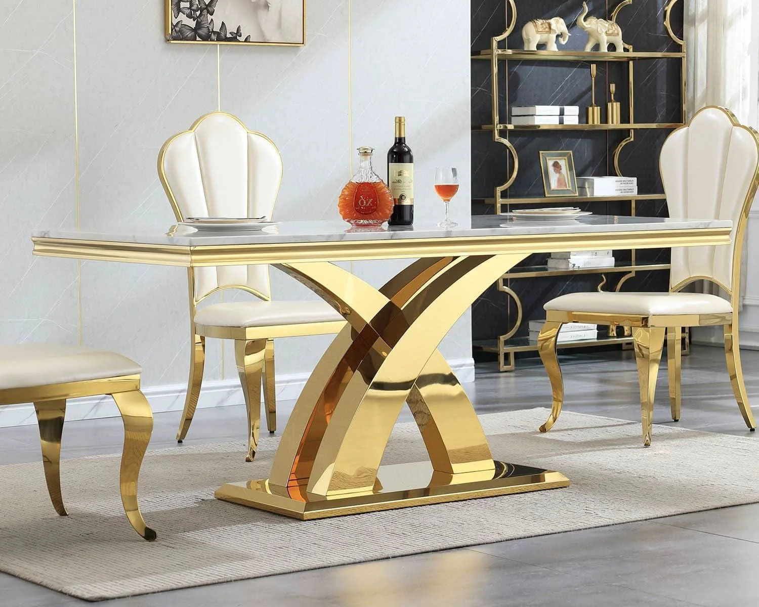 Enhanced Faux Marble Dining Table 70 Inch With X Pedestal Base Innovative