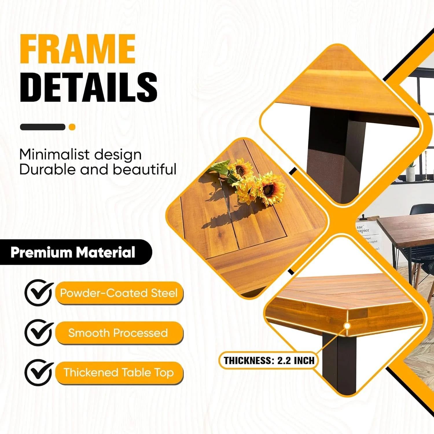 Functional Dining Table For 6 Acacia Wood Indoor Outdoor Iron Legs Sustainable