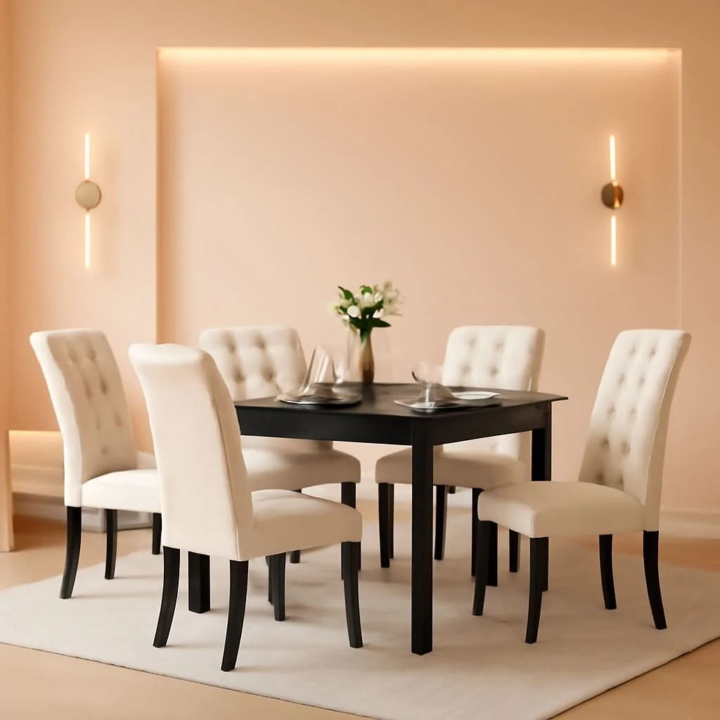 Pure Rectangular Dining Table Set For Six Black Beige Two Tone Functional