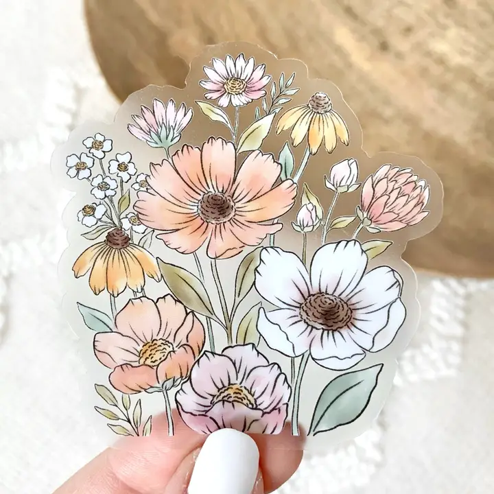 Functional Clear Wildflower Bunch Sticker 3 Premium Material