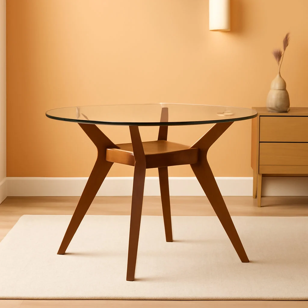 Exceptional Forty Eight Inch Tempered Glass Round Dining Table Nutmeg Finish Trusted