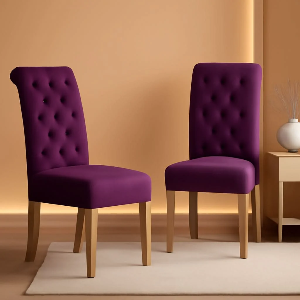 Official Solid Wood Purple Tufted Parsons Dining Chair Set of 2 Natural
