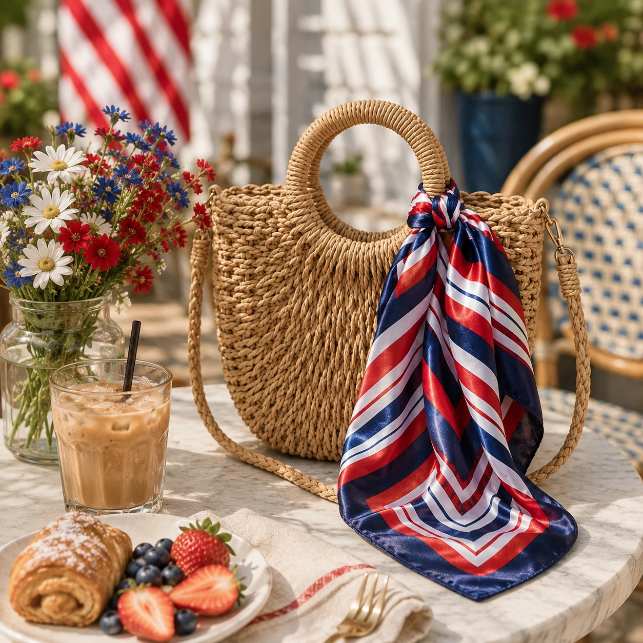 Practical Patriotic Summer Scarf Woven Bag Bundle Effective