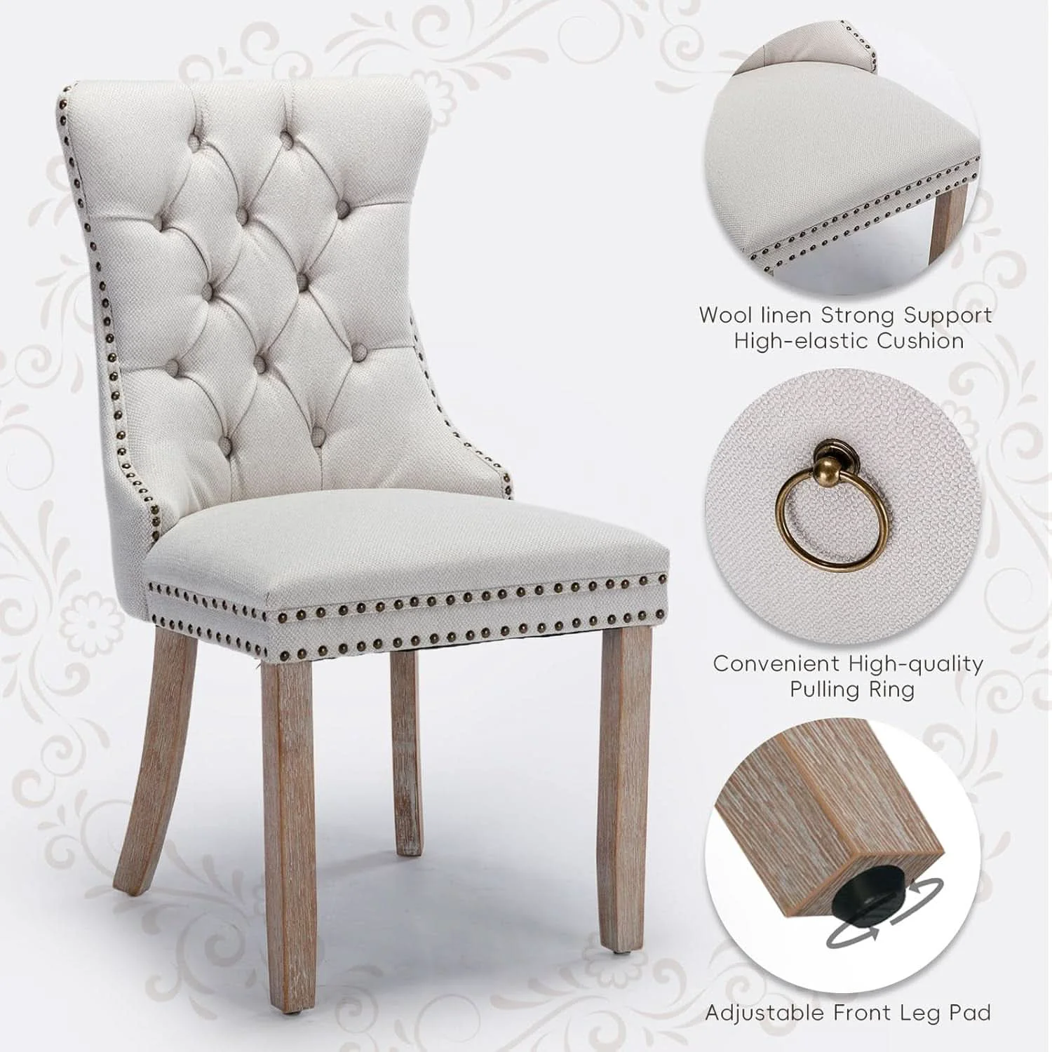Trendy Beige Linen Dining Chairs Set Of 4 With Nailhead Trim Traditional