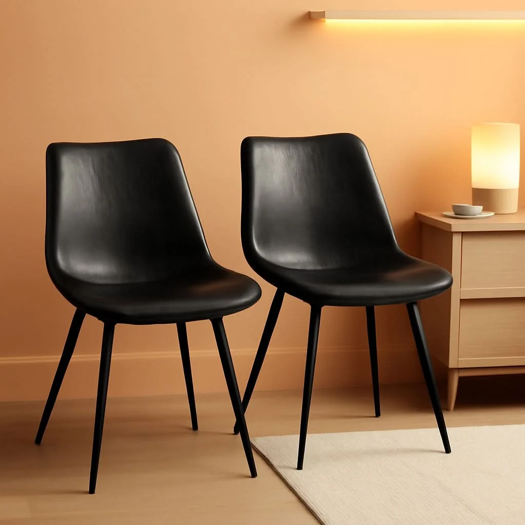 World-Class Mid Century Black Faux Leather Dining Chairs Set Of 2 Effective