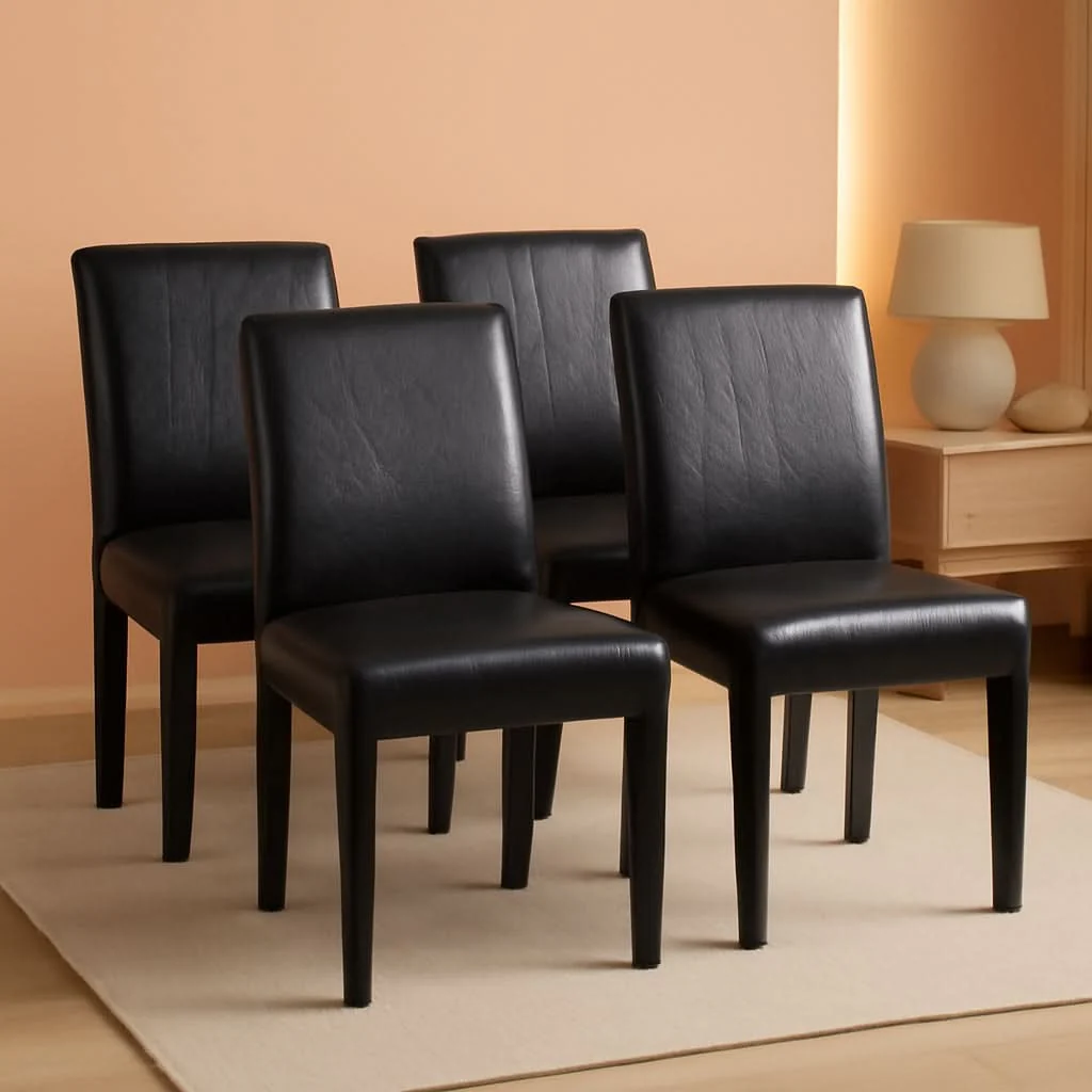 Comfortable PU Leather Dining Chairs Black Set of 4 Modern Comfort Convenient