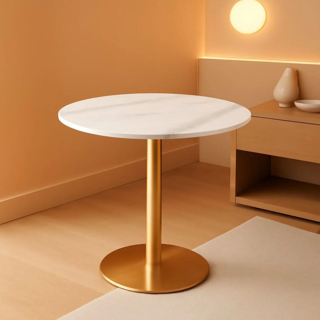 Original Round Diameter Precise 30 In Dining Table White Marble Top Fine Crafted