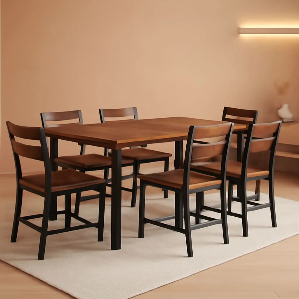 Original Walnut 63 Inch Extendable Dining Table Set For Six Chairs Relaxed