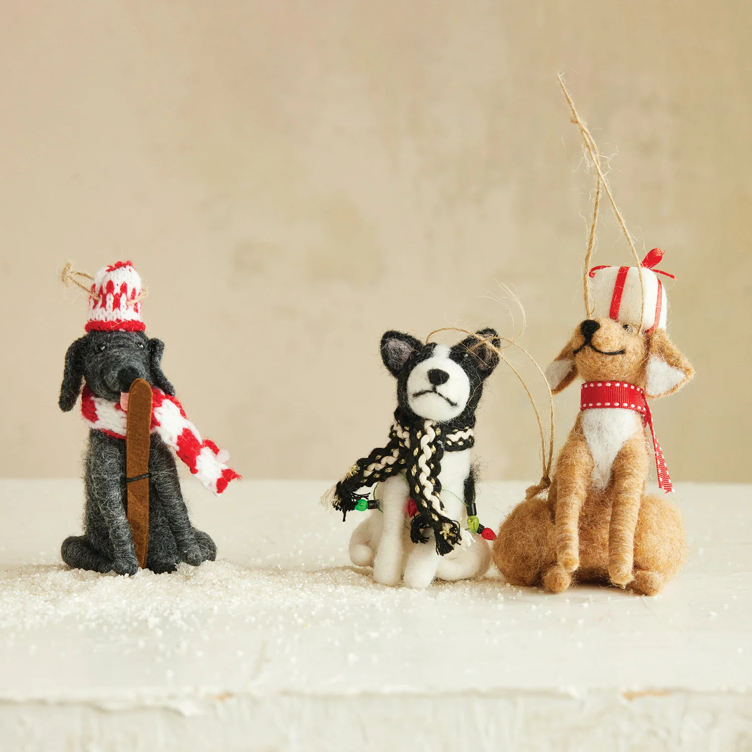Top-Quality Handmade Wool Felt Holiday Dog Ornament Environmentally Friendly