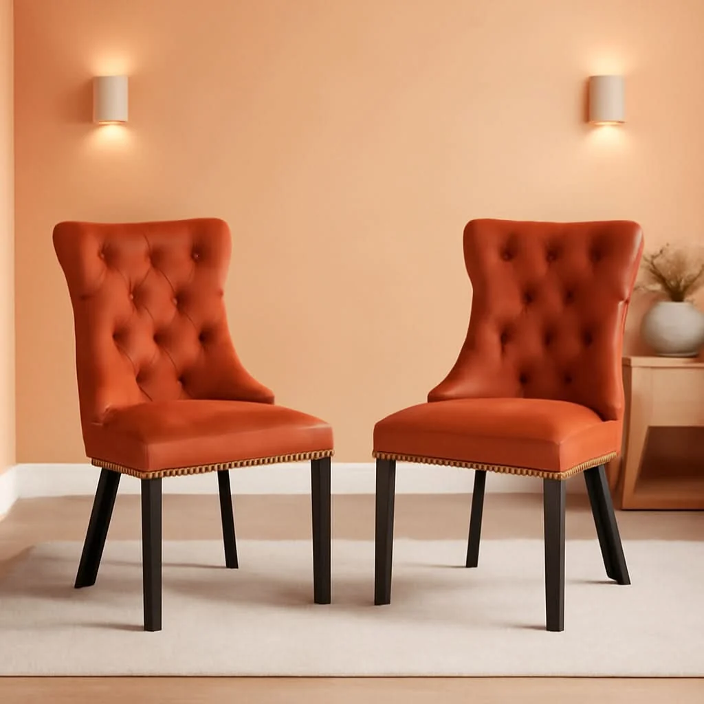 Flexible Solid Wood Dining Chairs With Nailhead Back Set Of 2