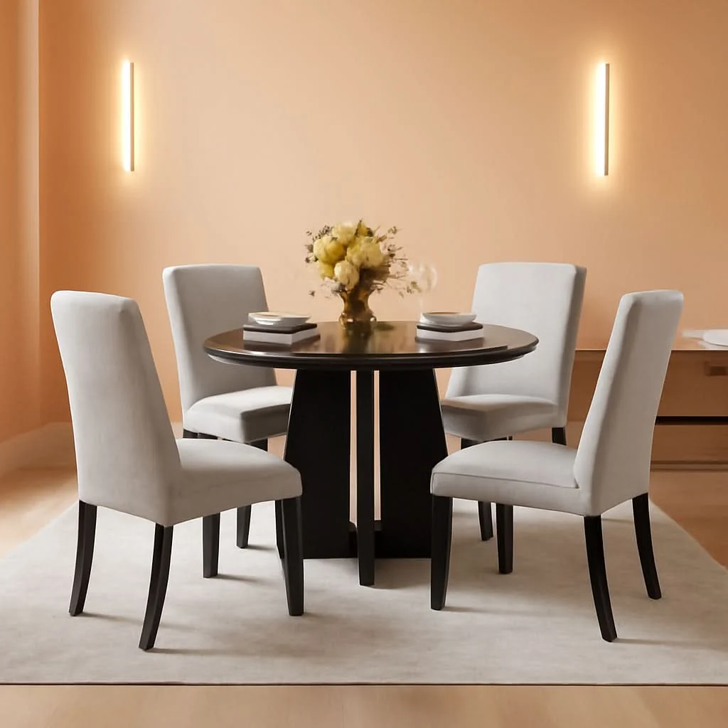 Expertly Made Solid Round Dining Table Set Five Piece Grey And Black Top-Quality