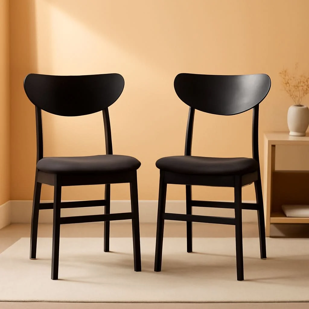 Crafted Home Lucca Retro Black Cushion Dining Chair Set Of 2 Wood High-Performance