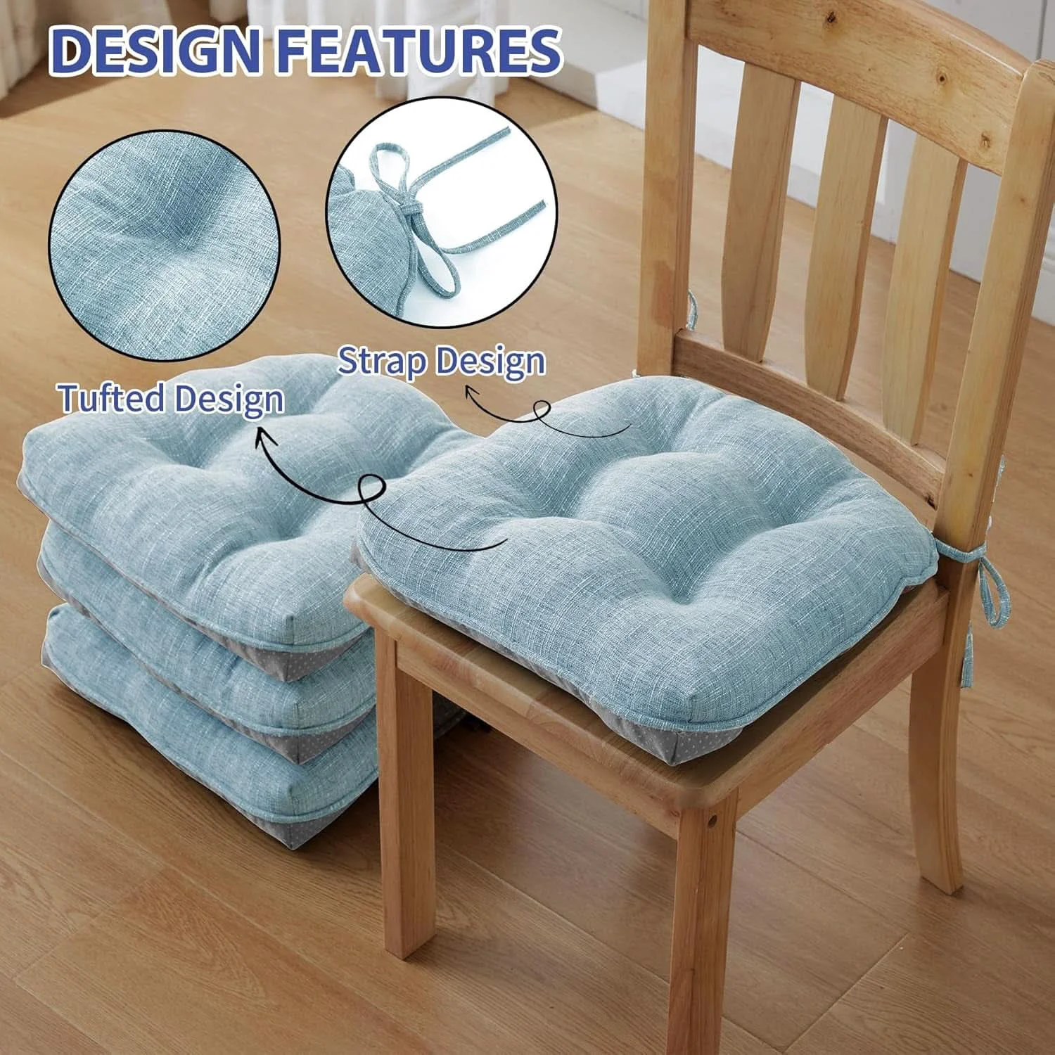 Prestigious Baby Blue Memory Foam Dining Chair Cushions Set Of 4 15.5×15.5×4 Elite