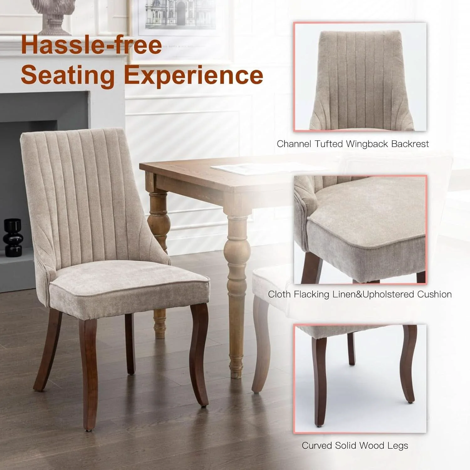 Convenient Velvet Dining Chairs Set of 4 Beige With Curved Wood Legs Elegant