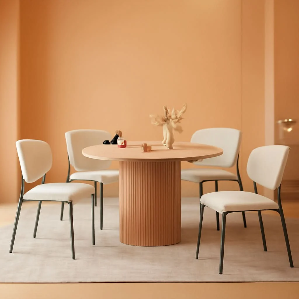 Premium Material 47 Inch Round Dining Table Set Beige Oak Boucle Padded Seating Efficient