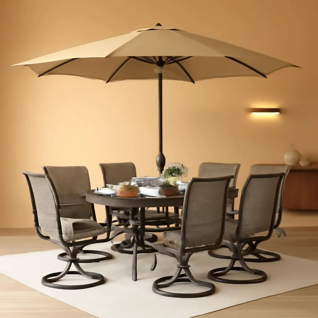 Practical 8 Piece Patio Dining Set For 6 With 13 Foot Beige Umbrella Genuine