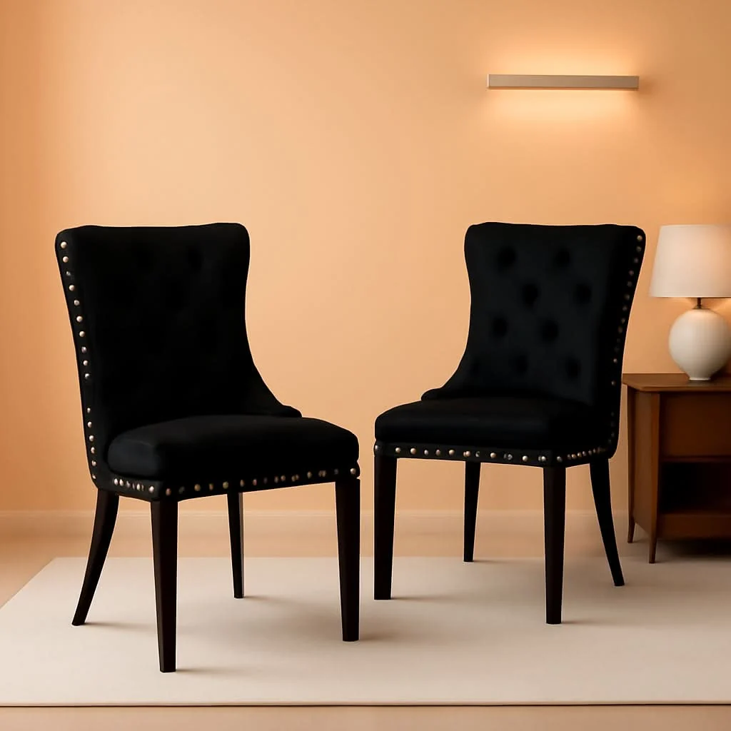 Elite Black Velvet Tufted Dining Chairs With Nailhead Trim Set of 2 Outstanding