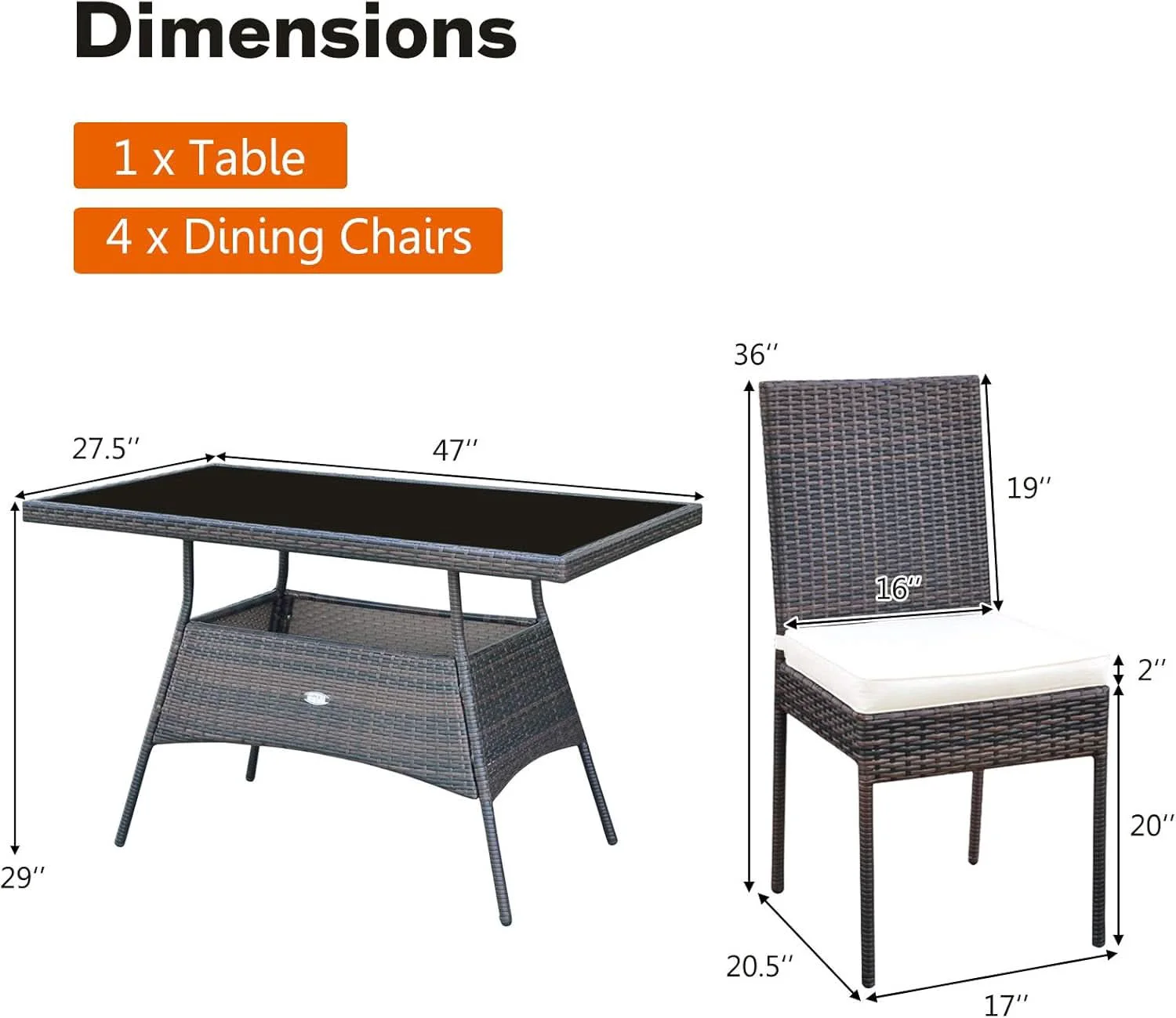 Carefully Designed 5 Piece Outdoor Patio Wicker Dining Set With Tempered Glass Table Pure