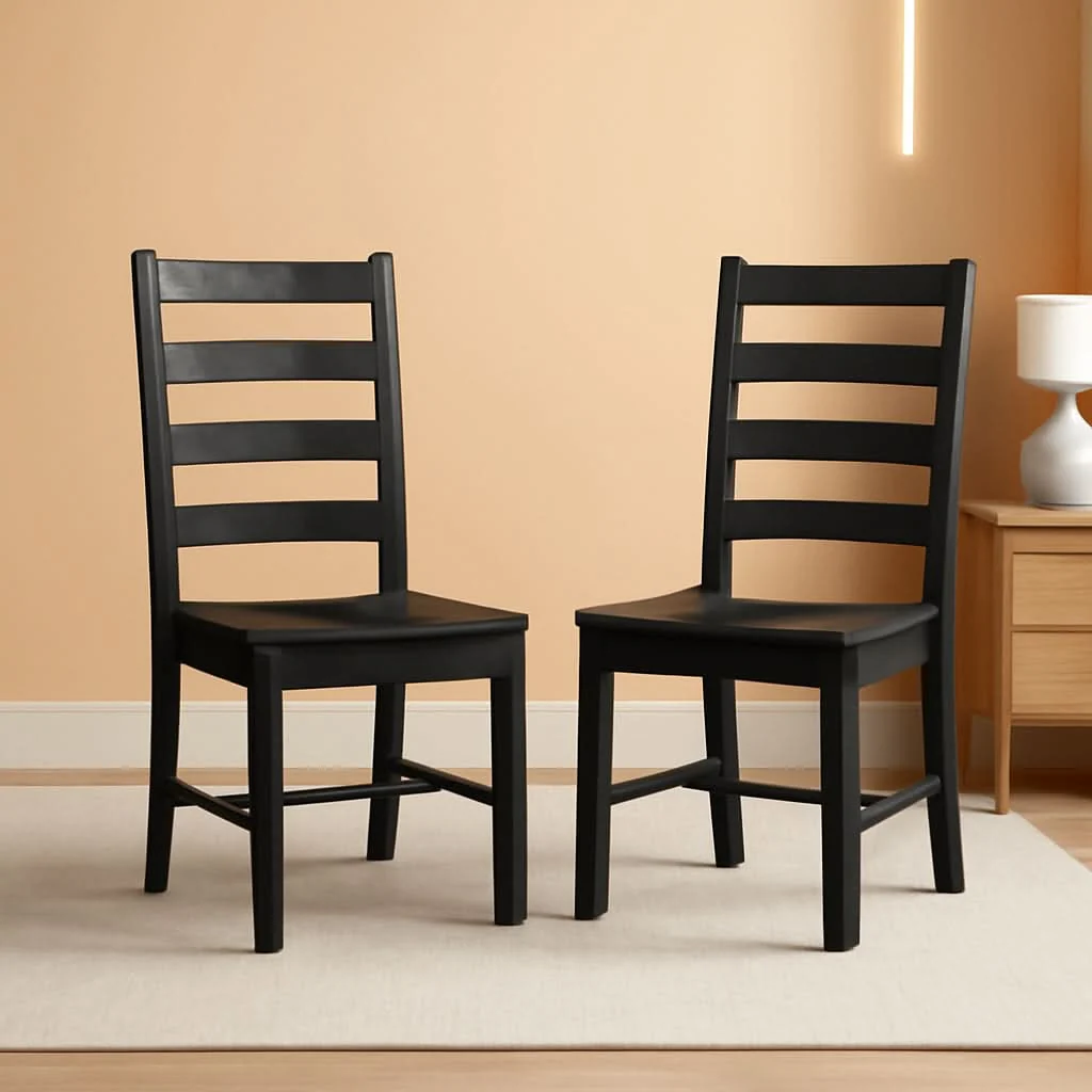 Authentic Black Dining Chairs Set Of 2 With Solid Wood Legs And Footrest