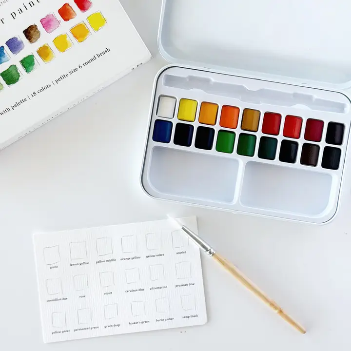 Elite 18-Color Watercolor Paint Set with Brush Mixing Palette First-Class