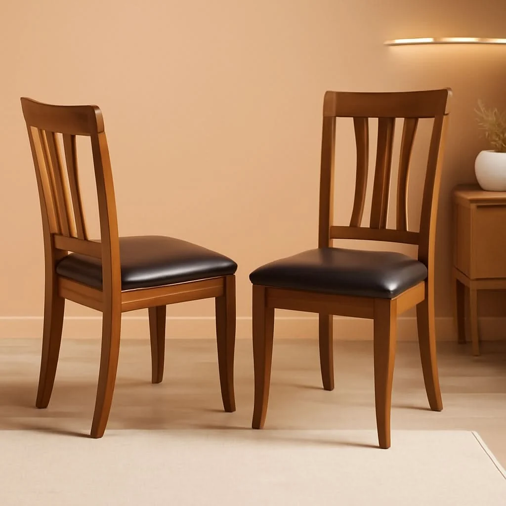 Genuine Avon Dining Chairs Set Of 2 Saddle Brown Faux Leather Upholstered Wood Exceptional
