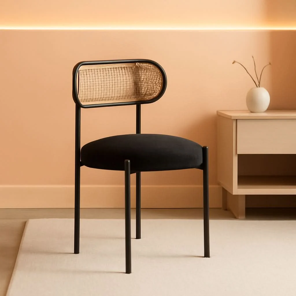 Superior Set Of 4 Dining Chairs Mid Century Modern Rattan Back Upholstered Sher Versatile