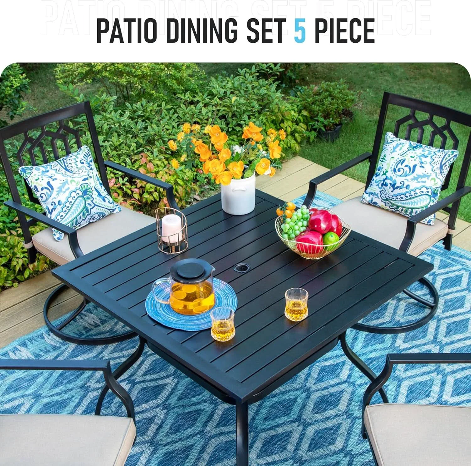 Exclusive Patio Dining Set 5 Pieces With 37 Inch Table And Cushioned Swivel Chai Effective