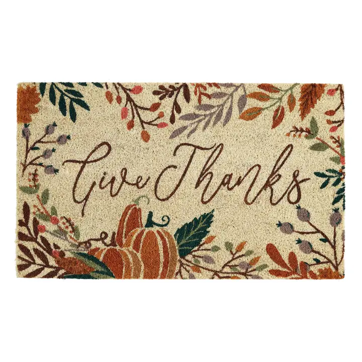 Premium Give Thanks Fall Floral Coir Doormat 18 x 30 Luxury