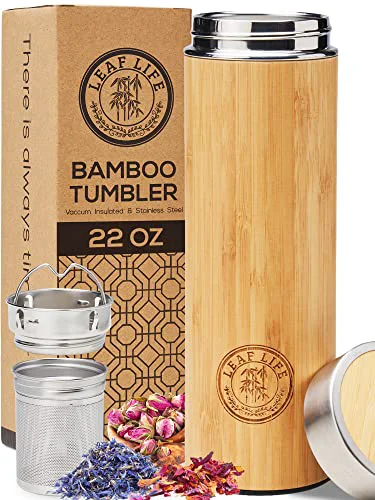 Verified Premium Bamboo Tea Tumbler with Infuser for Loose Leaf Tea Safe