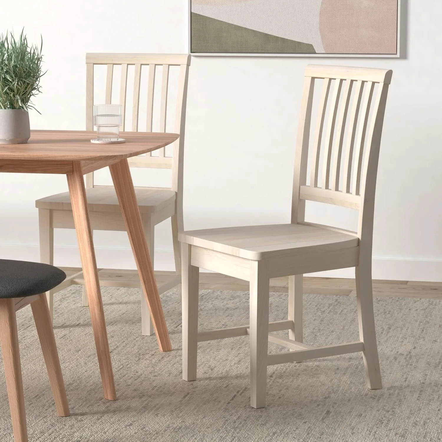 Expertly Made Mission Side Dining Chairs Set Of 2 Solid Parawood Unfinished 39.2 Inc Stylish