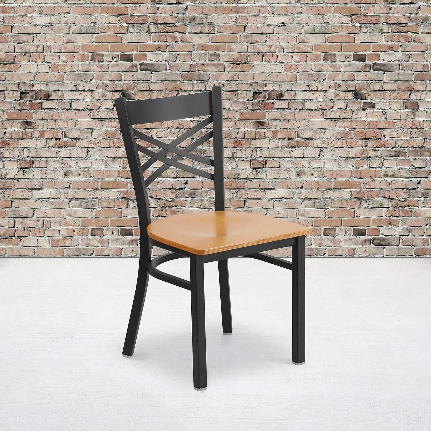 Premium Two Pack Hercules Series Black X Back Metal Dining Chairs With Natural Original Design