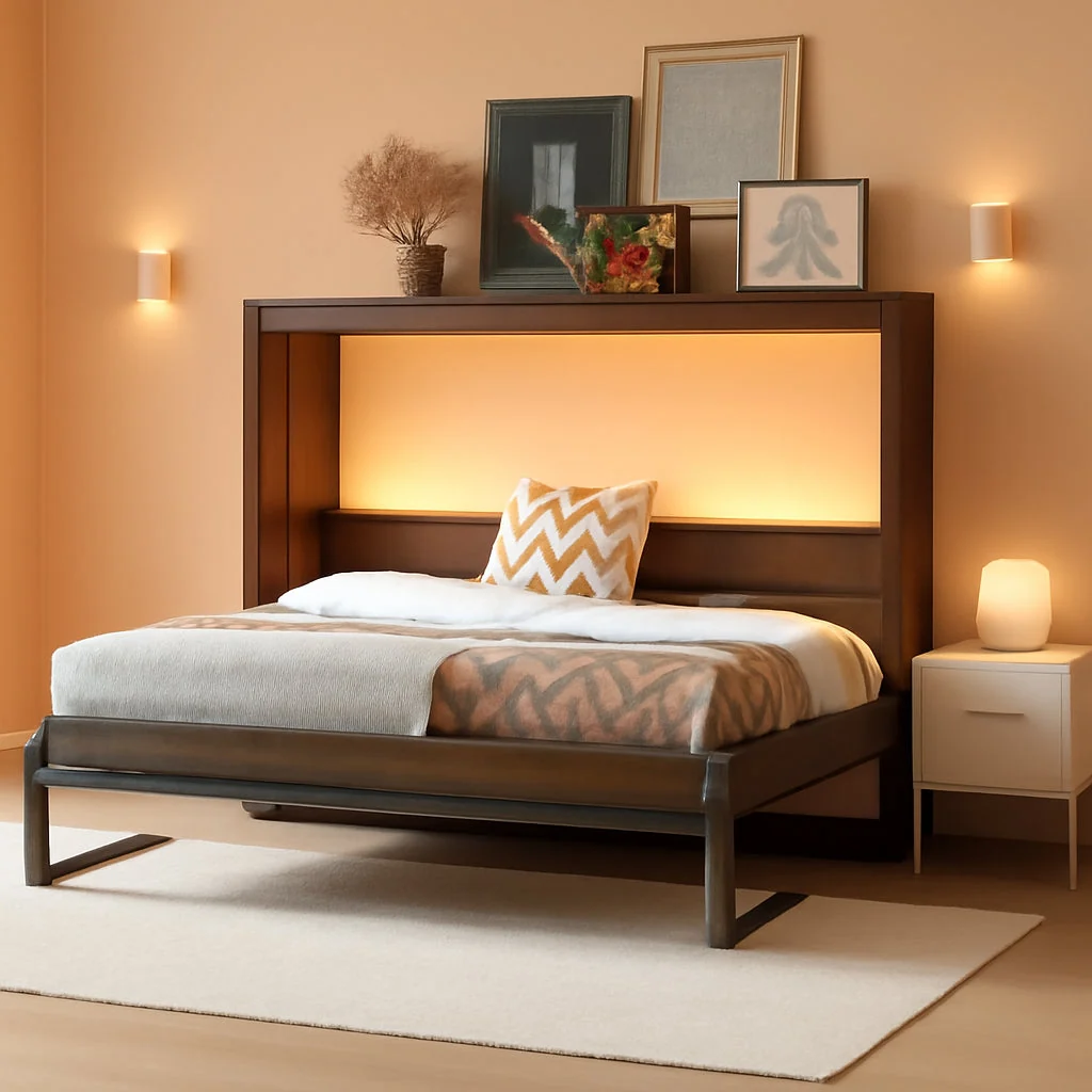 Luxury Contemporary Space Saving Murphy Bed With LED Brown Carefully Designed