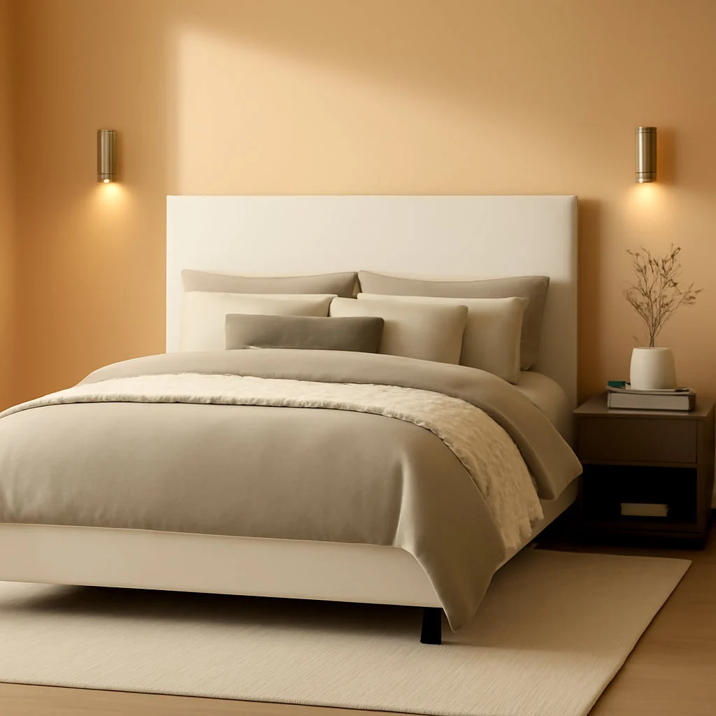Safe Cream California King Padded Headboard Bed Collection Relaxed