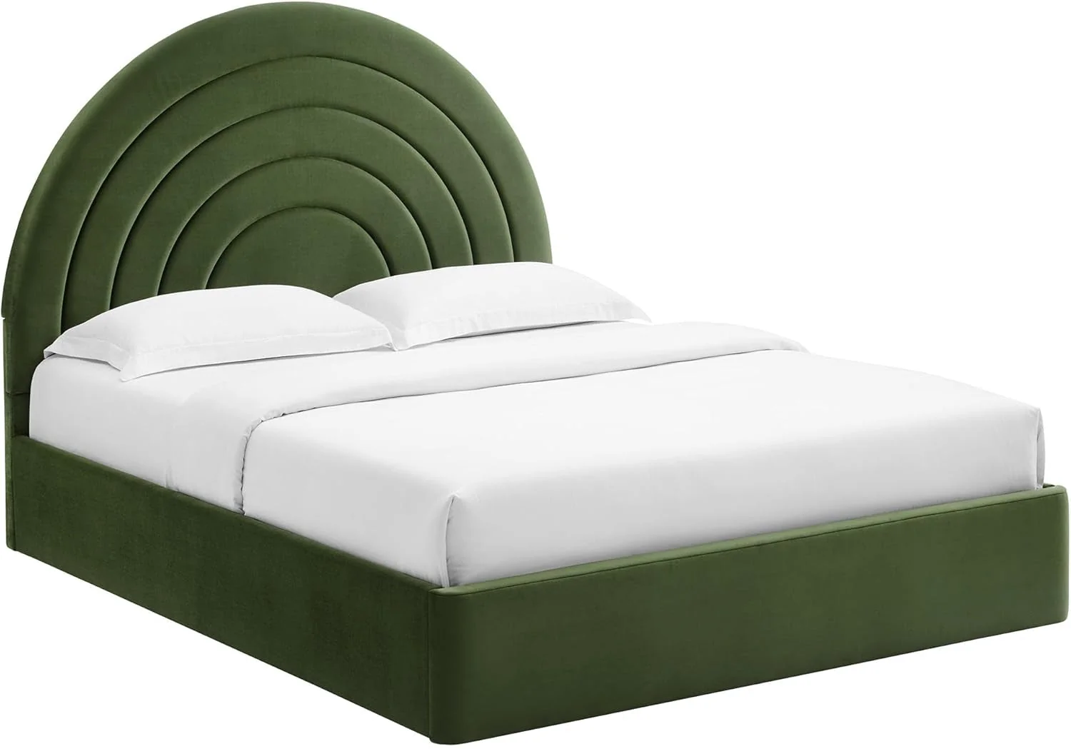 Sustainable Full Sized Velvet Platform Bed Moss Green Crafted