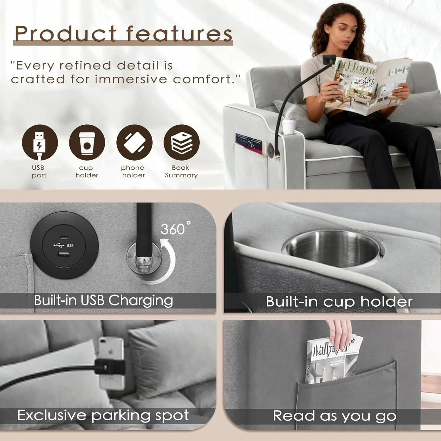 Secure Grey Convertible Sleeper Loveseat Bed With ThreeInOne Verified